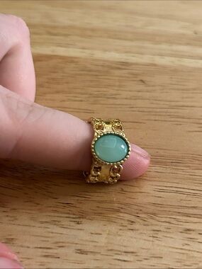 Gold-Tone Ring with Mint Green Stone